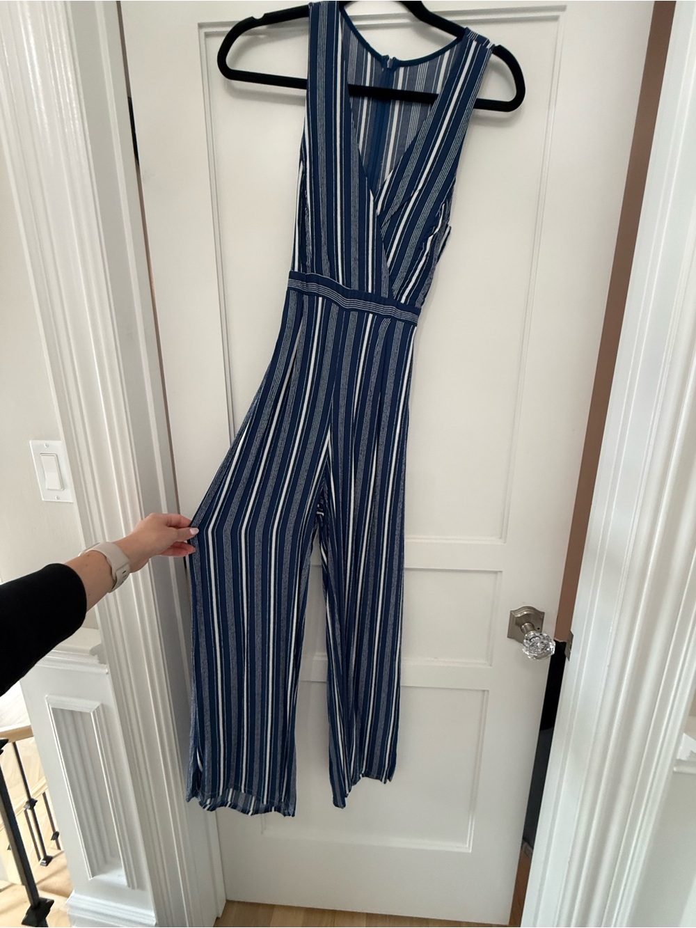 Lulu's Navy and White Striped Wide-Leg Jumpsuit